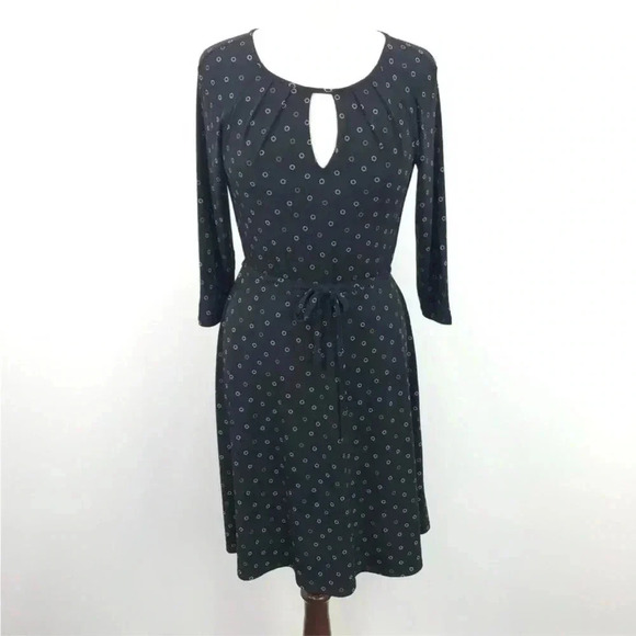 Ann Taylor black with  white and tan circle print dress sz 4 - Picture 1 of 8